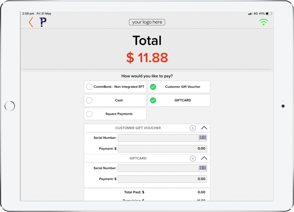 iPad Running Pronto Xi POS App Showing Choice Of Payment Options