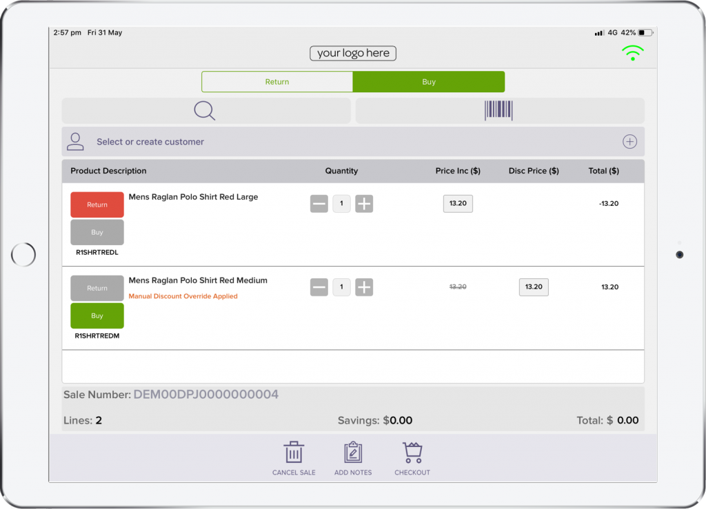 iPad Running Pronto Xi POS App Doing Returns
