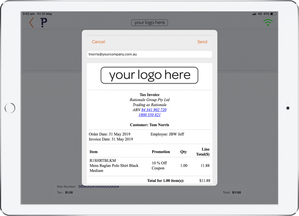 iPad Running Pronto Xi POS App Receipts Screen