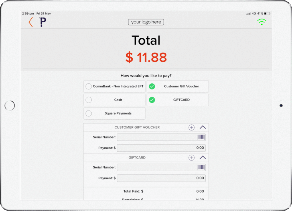 iPad Running Pronto Xi POS App Check Out