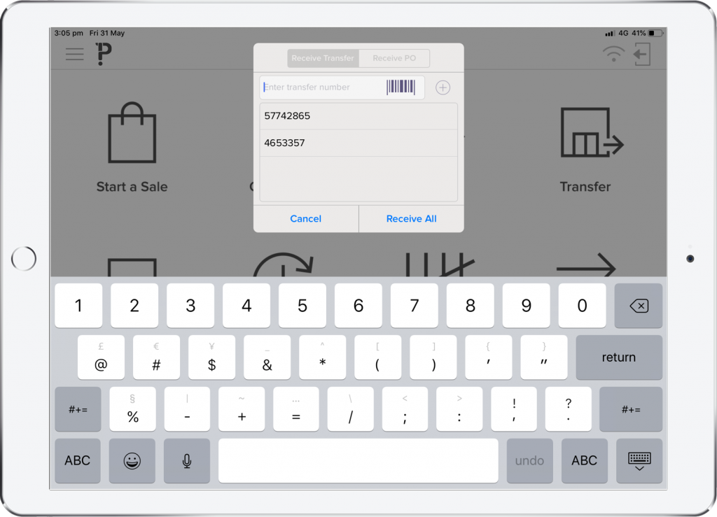iPad Running Pronto Xi POS App (Stock Take Example)
