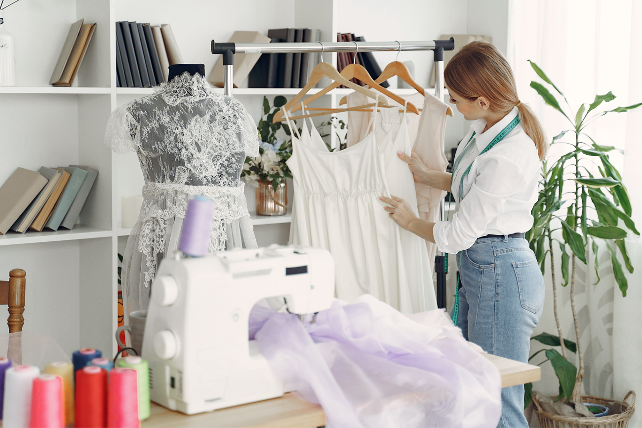 Fashion manufacturer of a small business doing a quality check of material.